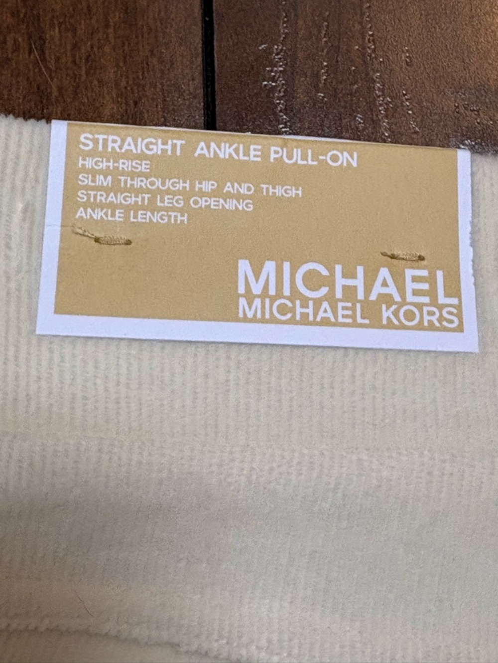 Michael Kors Bone Velour Pull On Straight Ankle Pants High Rise Stretch Large - Picture 6 of 8